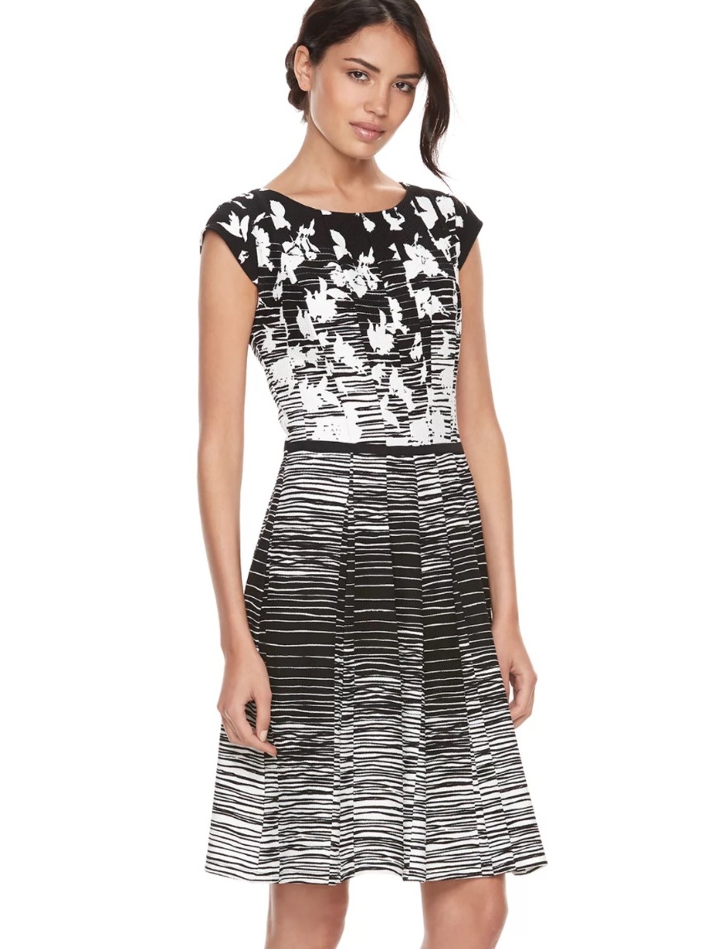 ELLE Cap-Sleeve Fit-and-Flare Dress